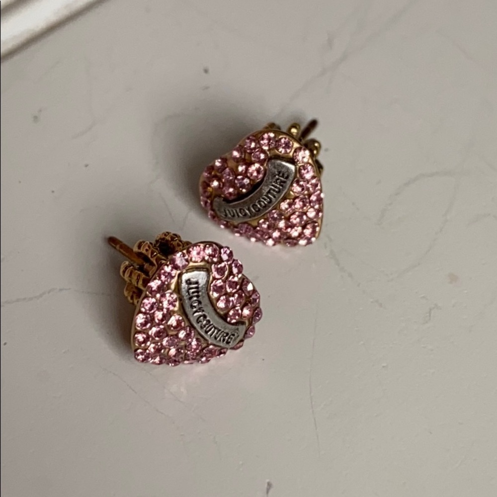 Juicy Couture pink diamond heart stud earrings